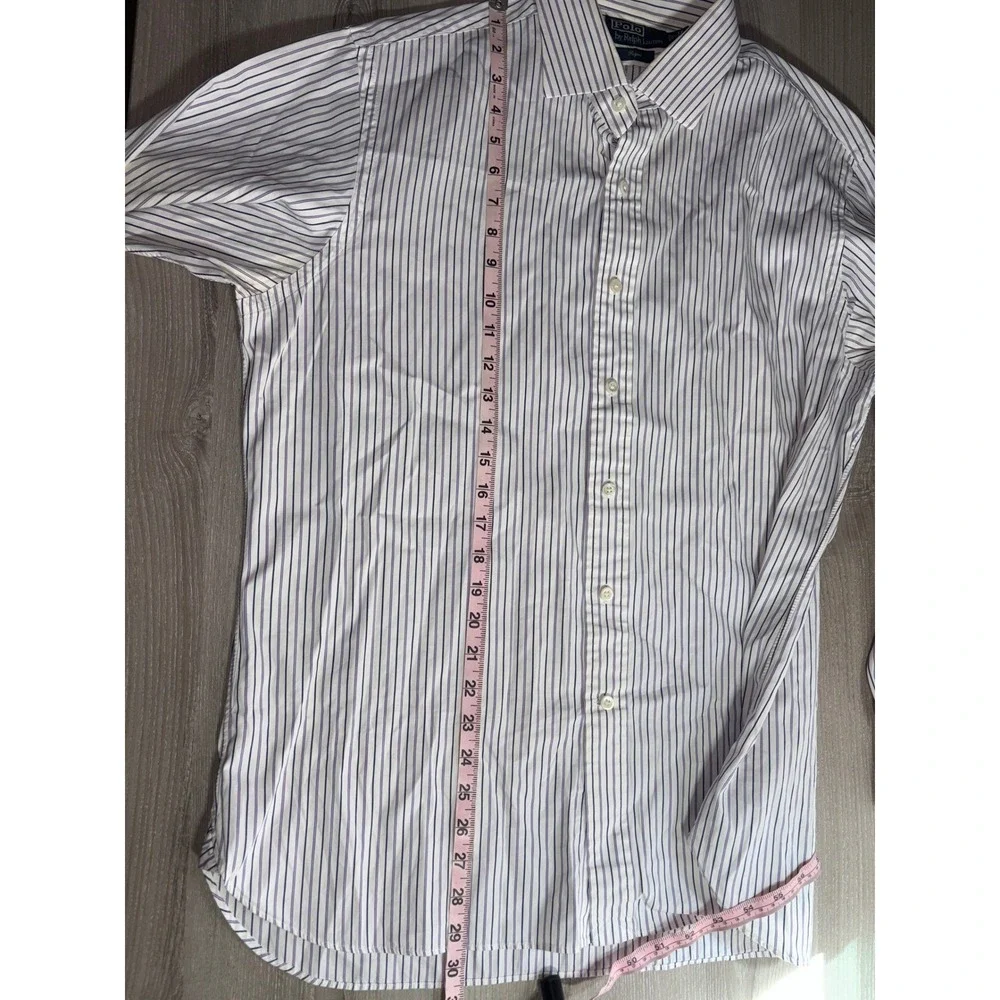 Polo Ralph Lauren Regent Dress Shirt Mens 17 43 Striped Purple Blue‎ Cotton READ